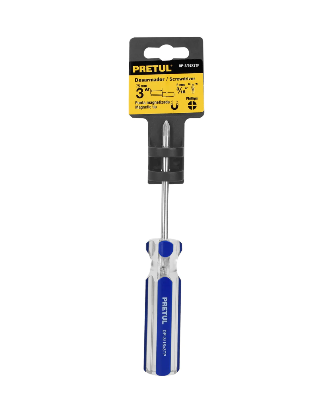 Desarmador de cruz 3/16 x 3 mango de PVC PRETUL 21471