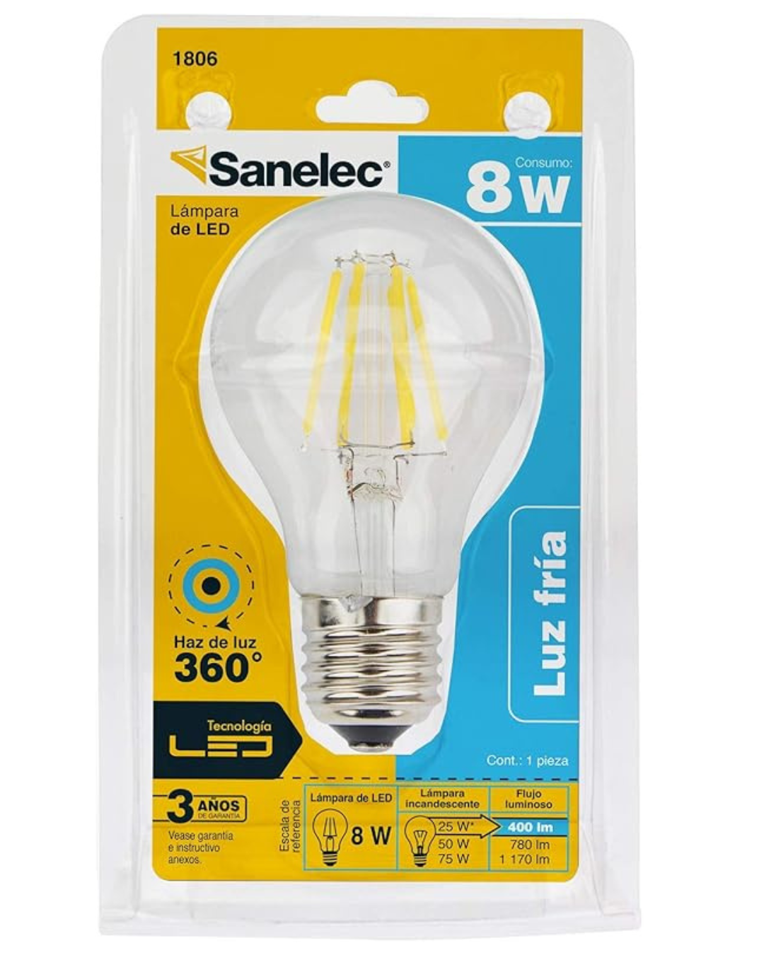 Foco Led De Filamento 8w Luz Fria 1806