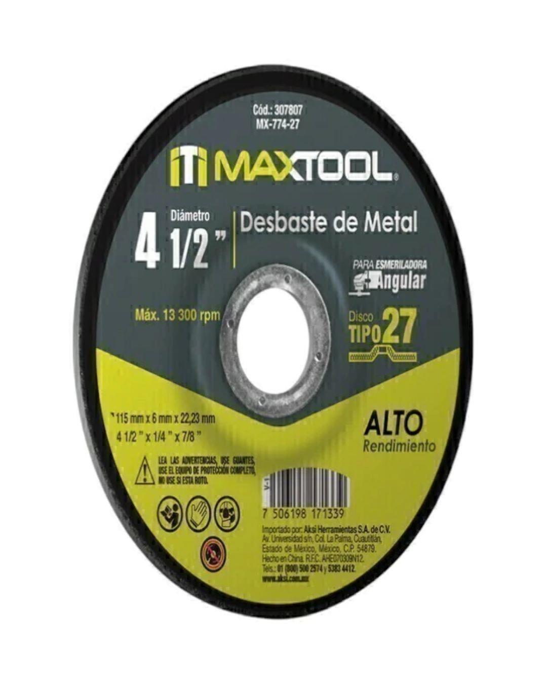 Disco Desbaste De Metal 4 1/2 X 6mm Tipo 27 307807 Iti Maxtool