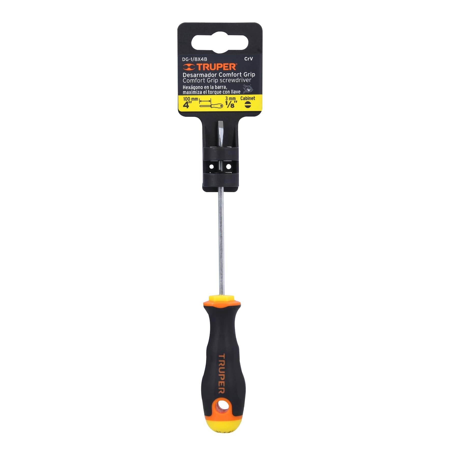 Desarmador cabinet 1/8 x 4 mango Comfort Grip, Truper, 14019