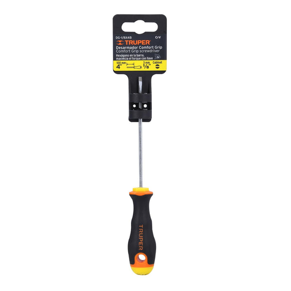 Desarmador cabinet 1/8 x 4 mango Comfort Grip, Truper, 14019