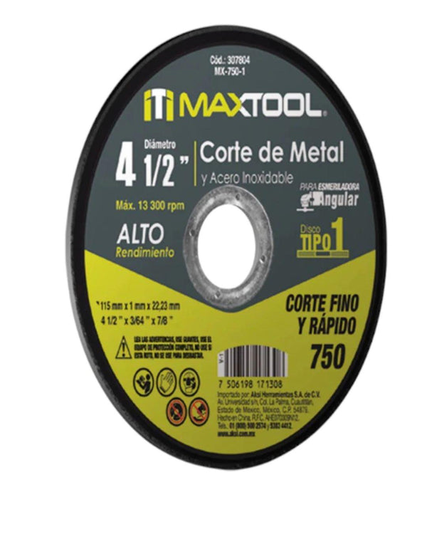 Disco Corte De Metal Y Acero Inox 4 1/2 X 1 Mm Tipo 1 307804 Iti Maxtool