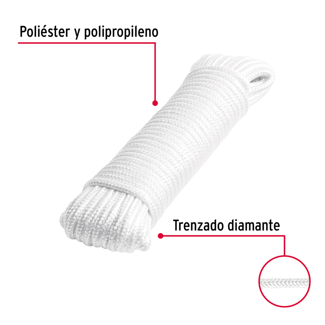 Cuerda De Poliester 5mm X 15m Blanca Diamante Santul 7265
