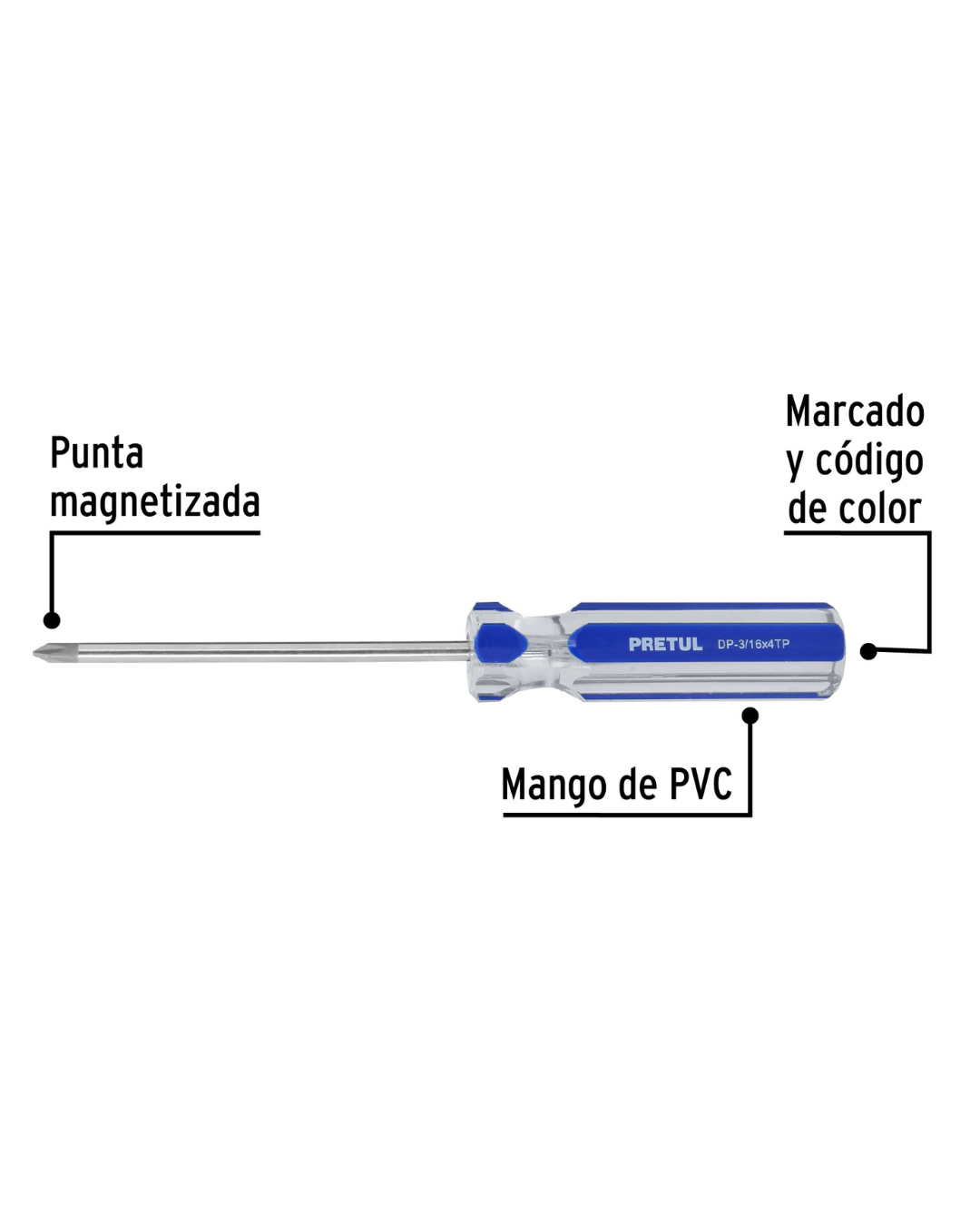 Desarmador de cruz 3/16 x 4 mango de PVC  Pretul  21473