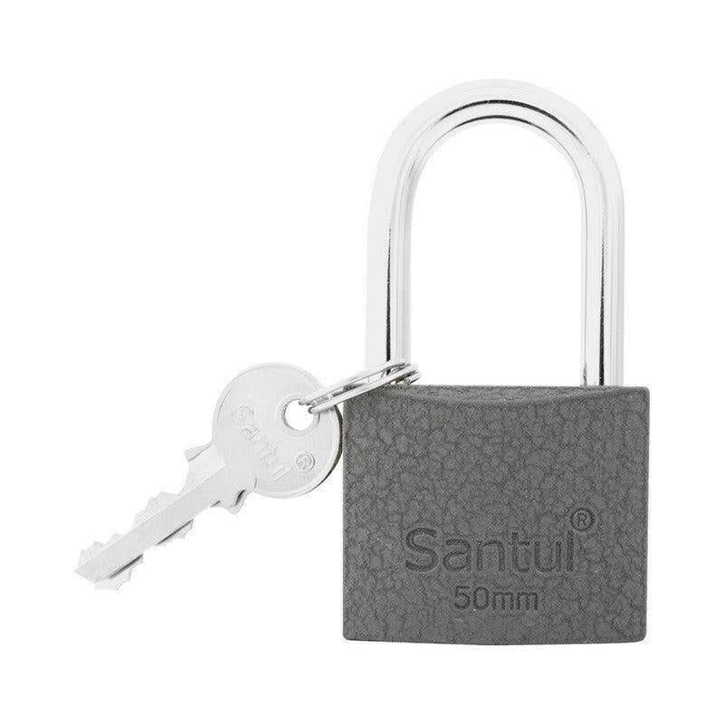 Candado Cuerpo De Hierro 50mm Llave Tradicional Gancho Largo Santul 8056