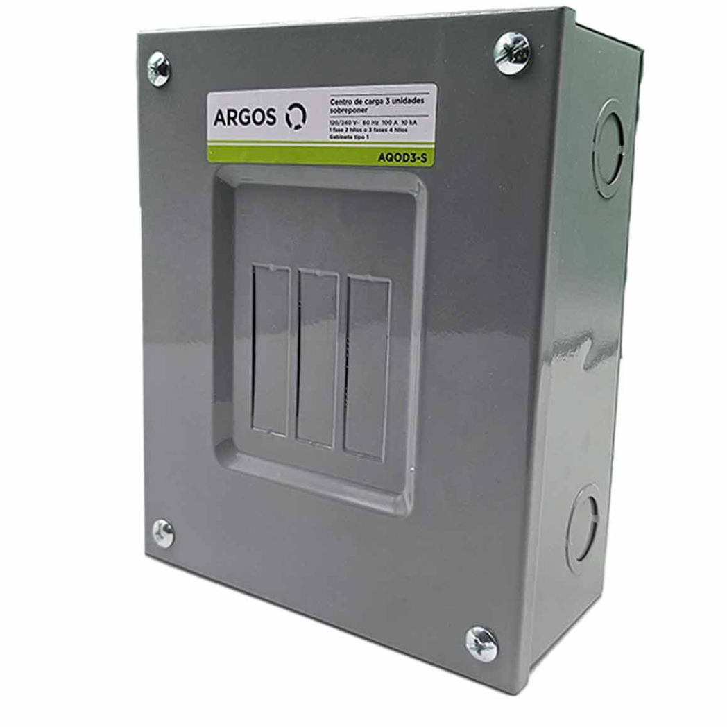 Centro De Carga 3 Unidades Sobreponer 100A 3 Fases 4 Hilos Argos
