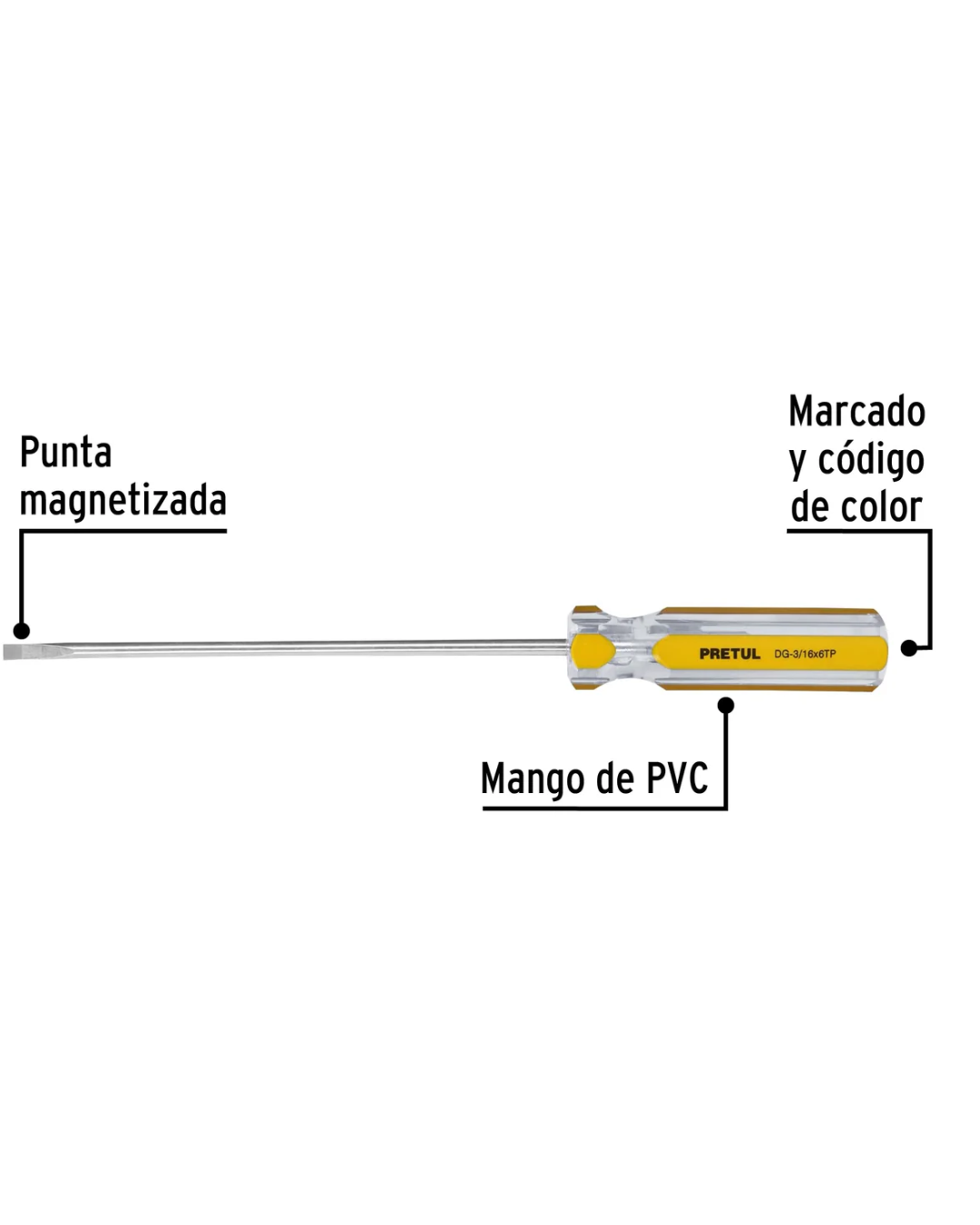 Desarmador cabinet 3/16 x 6 mango de PVC  Pretul 21468