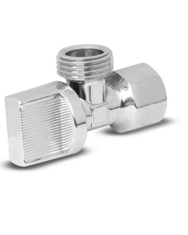 LLAVE DE CONTROL ANGULAR METALICA ROSCABLE 1/2 x 1/2 CIERRE 1/4 DE VUELTA ACABADO SATINADO FONTANERY