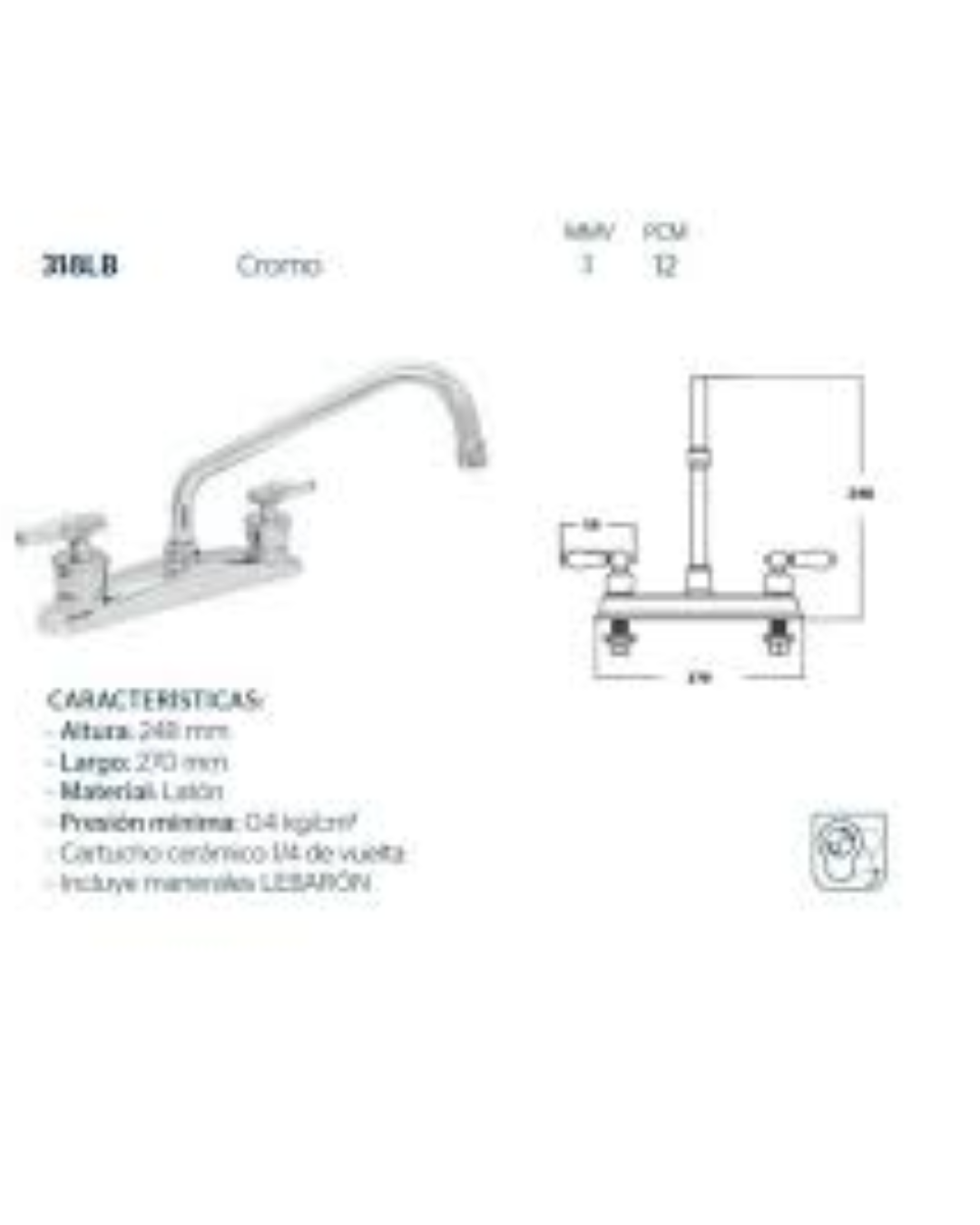 Mezcladora para Cocina Cuello Curvo con Manerales Levaron (Modelo 665357)