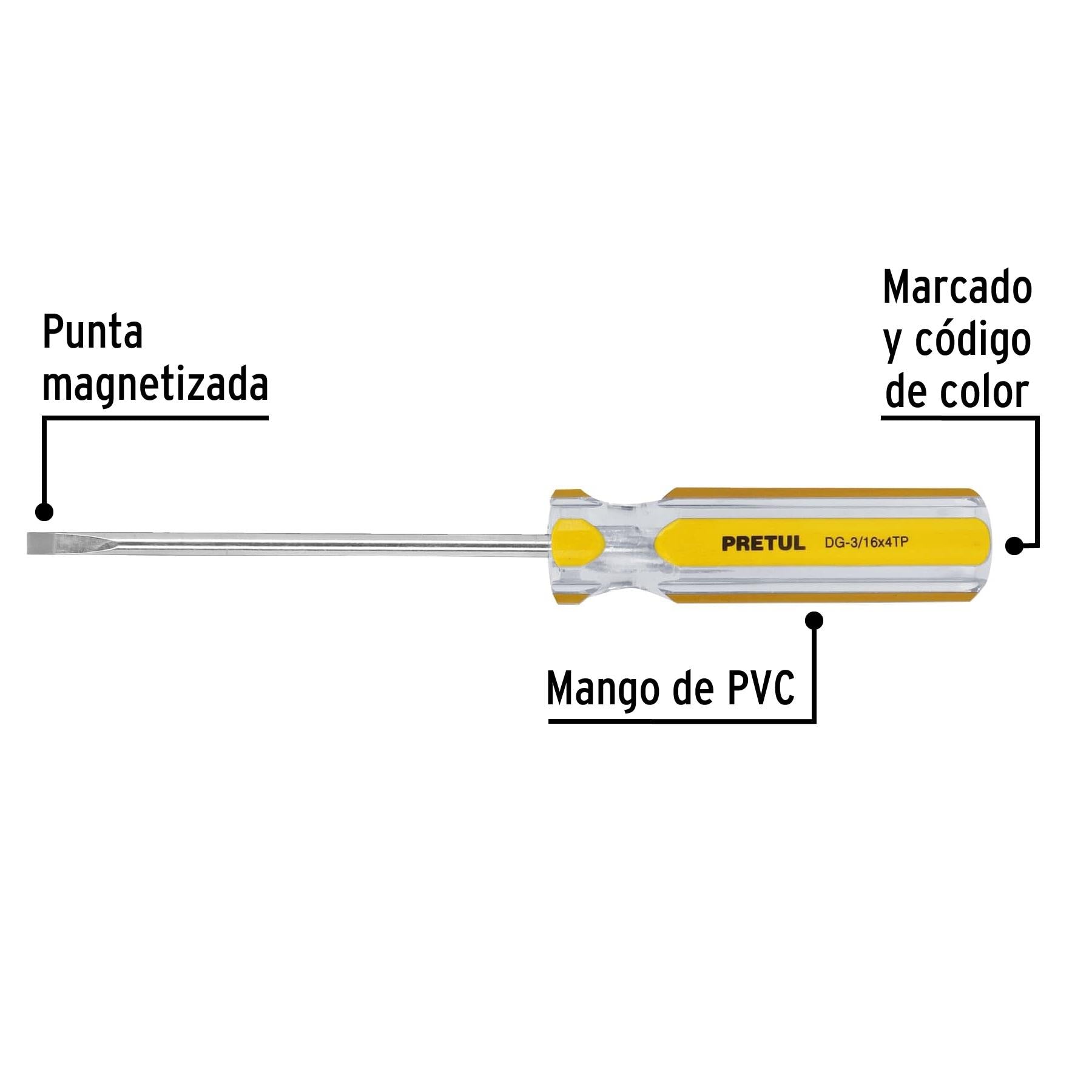 Desarmador cabinet 3/16 x 4 mango de PVC, Pretul, 21467